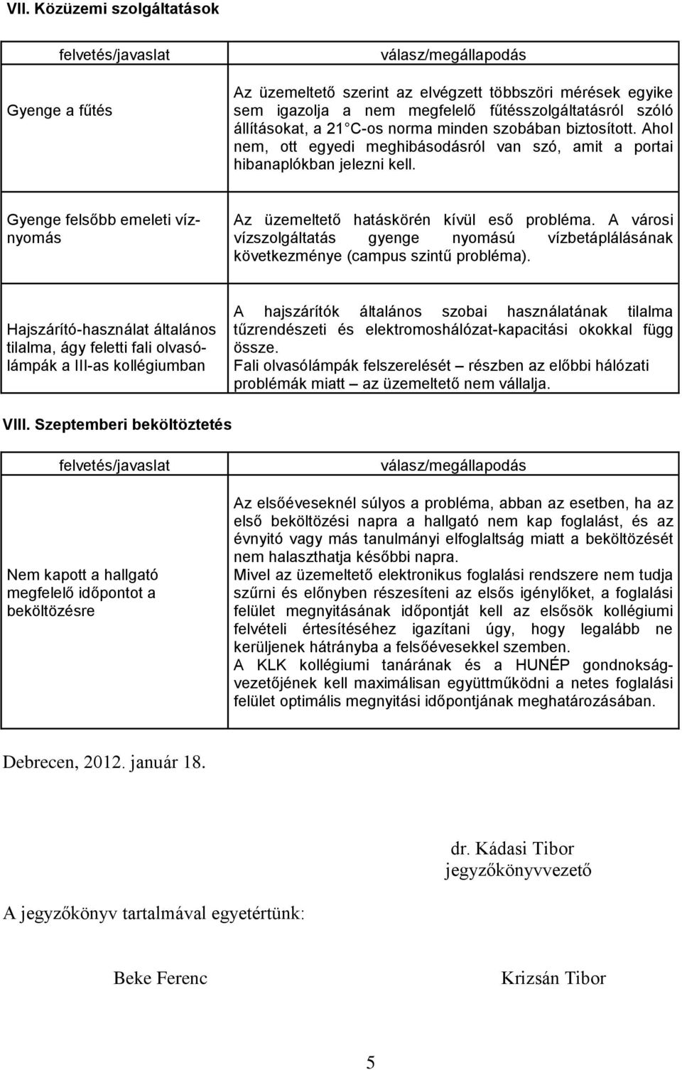 A városi vízszolgáltatás gyenge nyomású vízbetáplálásának következménye (campus szintű probléma).