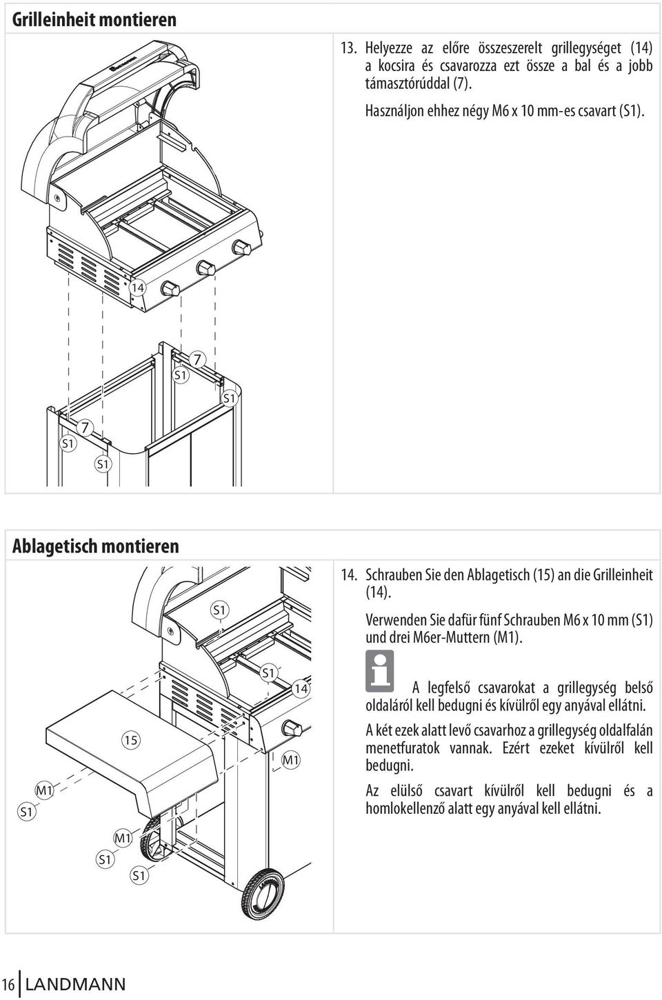 Verwenden Sie dafür fünf Schrauben M6 x 10 mm () und drei M6er-Muttern (M1).