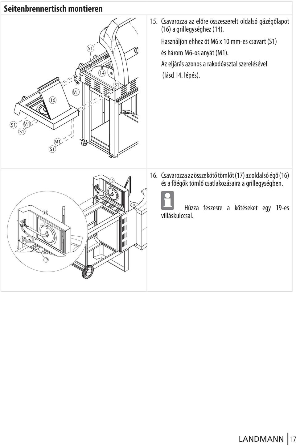 Használjon ehhez öt M6 x 10 mm-es csavart () és három M6-os anyát (M1).