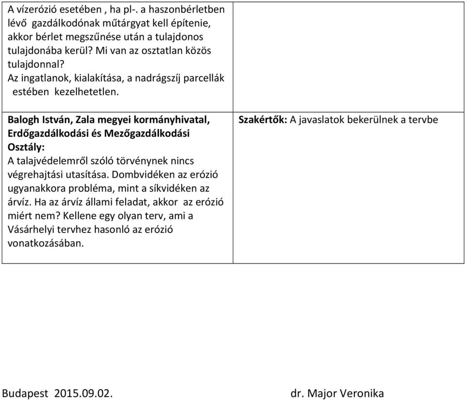 Balogh István, Zala megyei kormányhivatal, Erdőgazdálkodási és Mezőgazdálkodási Osztály: A talajvédelemről szóló törvénynek nincs végrehajtási utasítása.