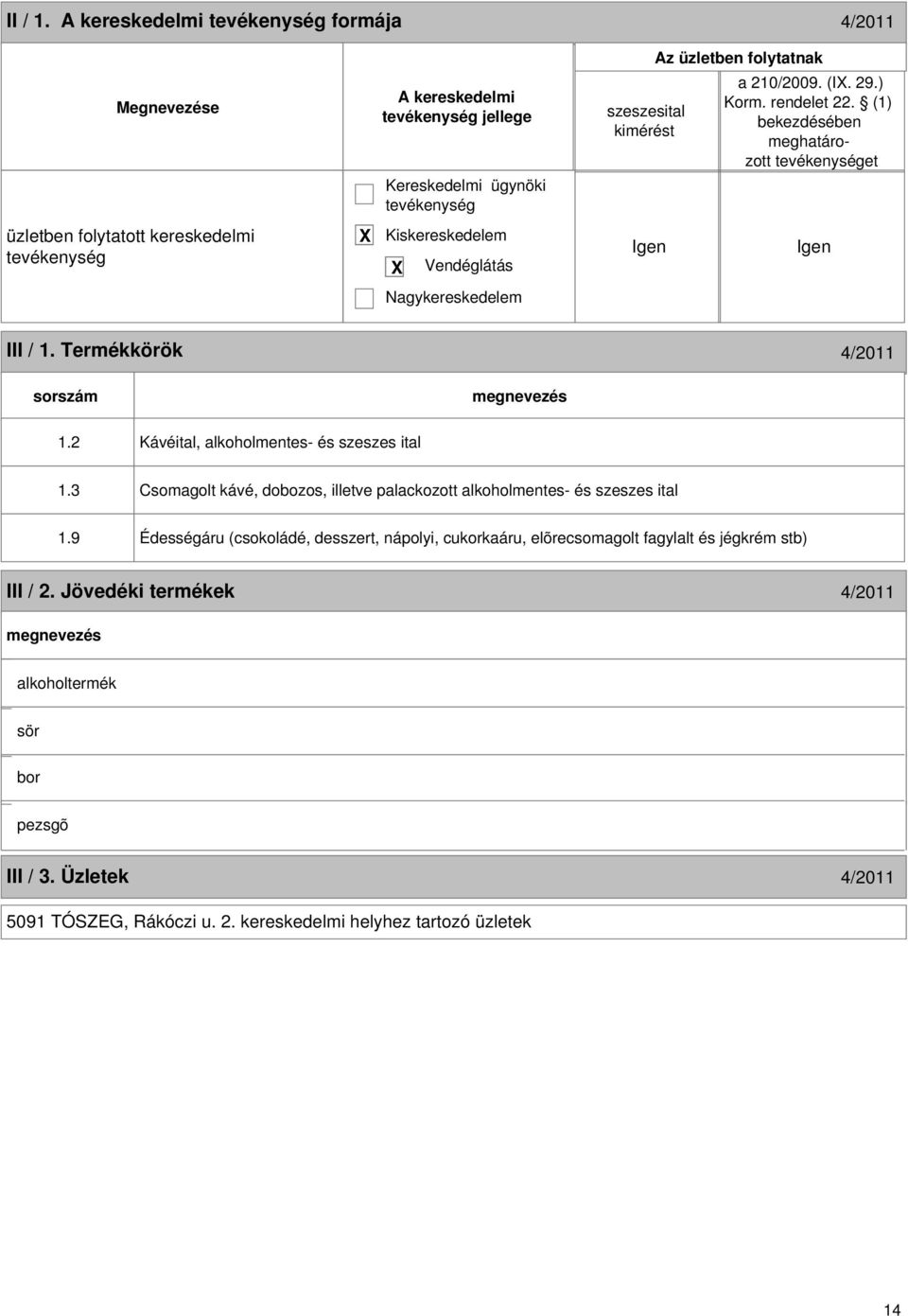 2 Kávéital, alkoholmentes- és szeszes ital 1.3 Csomagolt kávé, dobozos, illetve palackozott alkoholmentes- és szeszes ital 1.