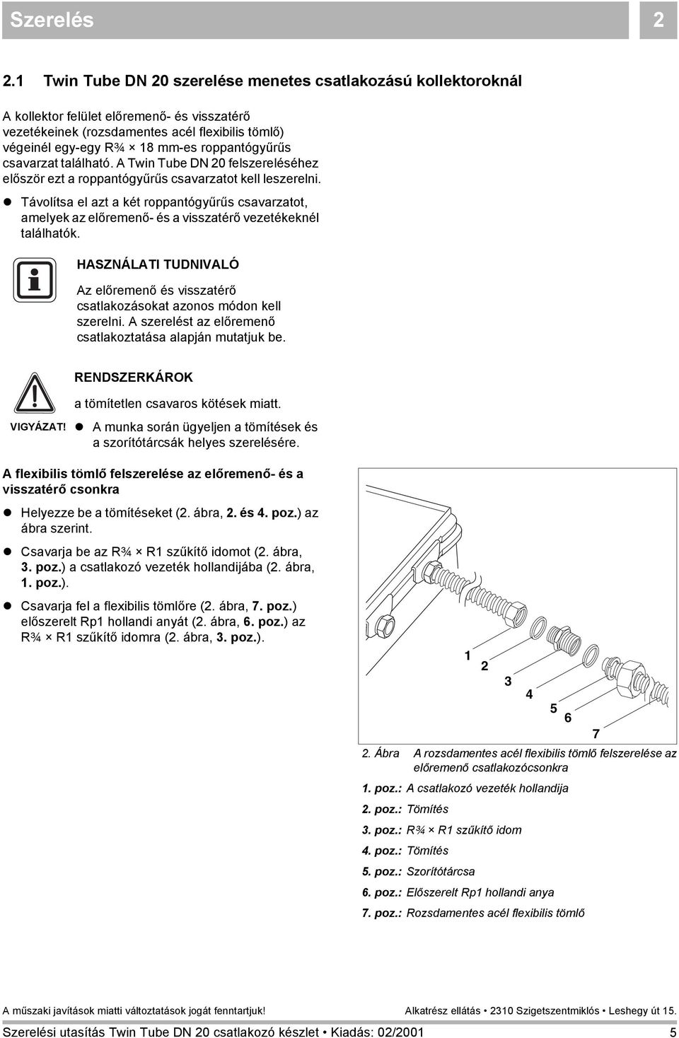 roppantógyűrűs csavarzat található. A Twin Tube DN 20 felszereléséhez először ezt a roppantógyűrűs csavarzatot kell leszerelni.