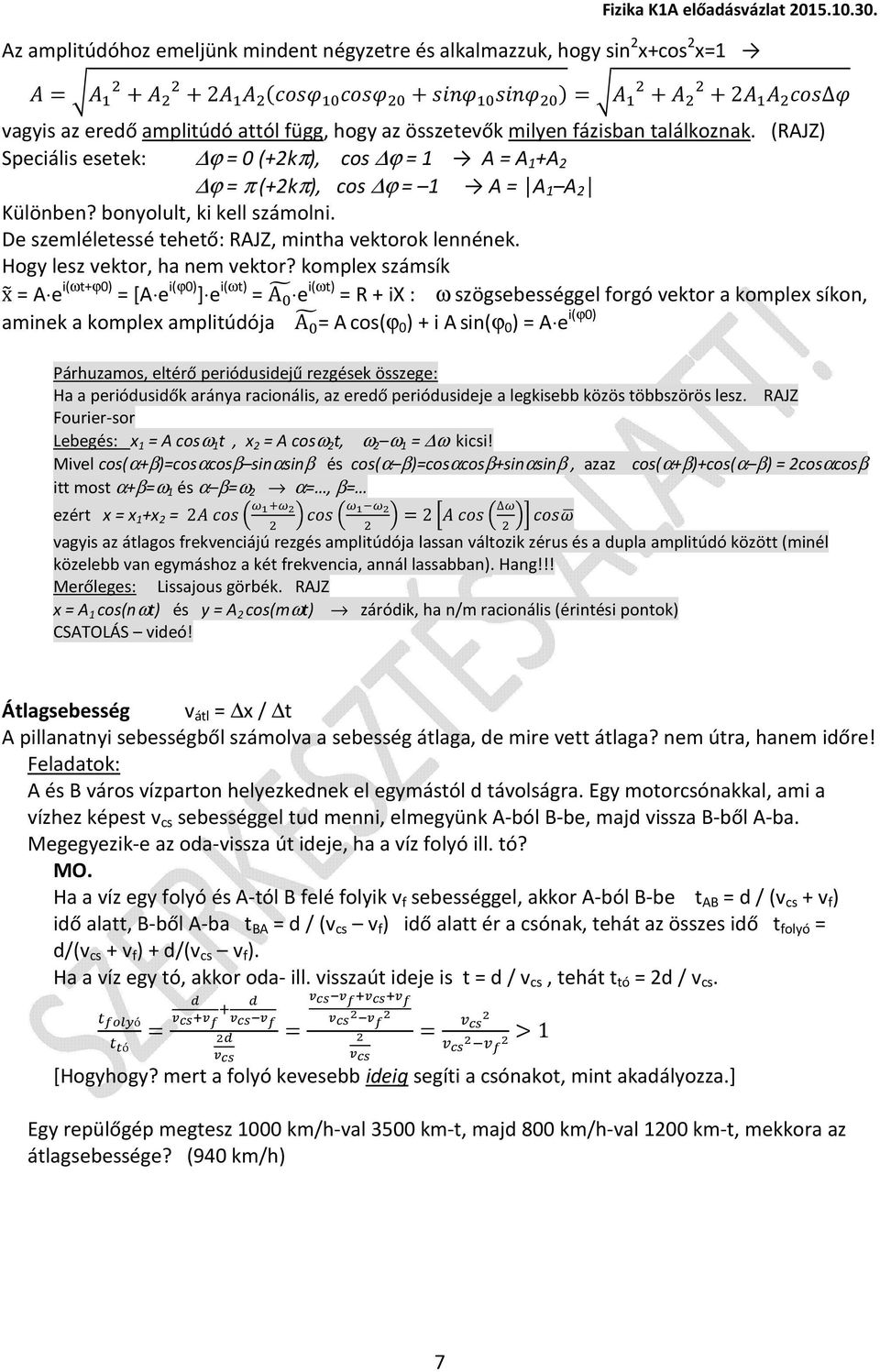 De szemléletessé tehető: RAJZ, mintha vektorok lennének. Hogy lesz vektor, ha nem vektor? komplex számsík x= = A e i(ωt+ϕ0) = [A e i(ϕ0) ] e i(ωt) = A?