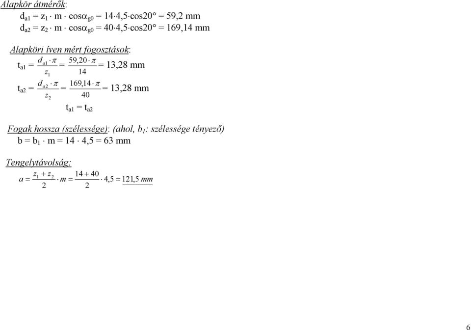 z 14 169,14 π 40 t a1 t a 13,8 mm Fogak hossza (szélessége): (ahol, b 1 :