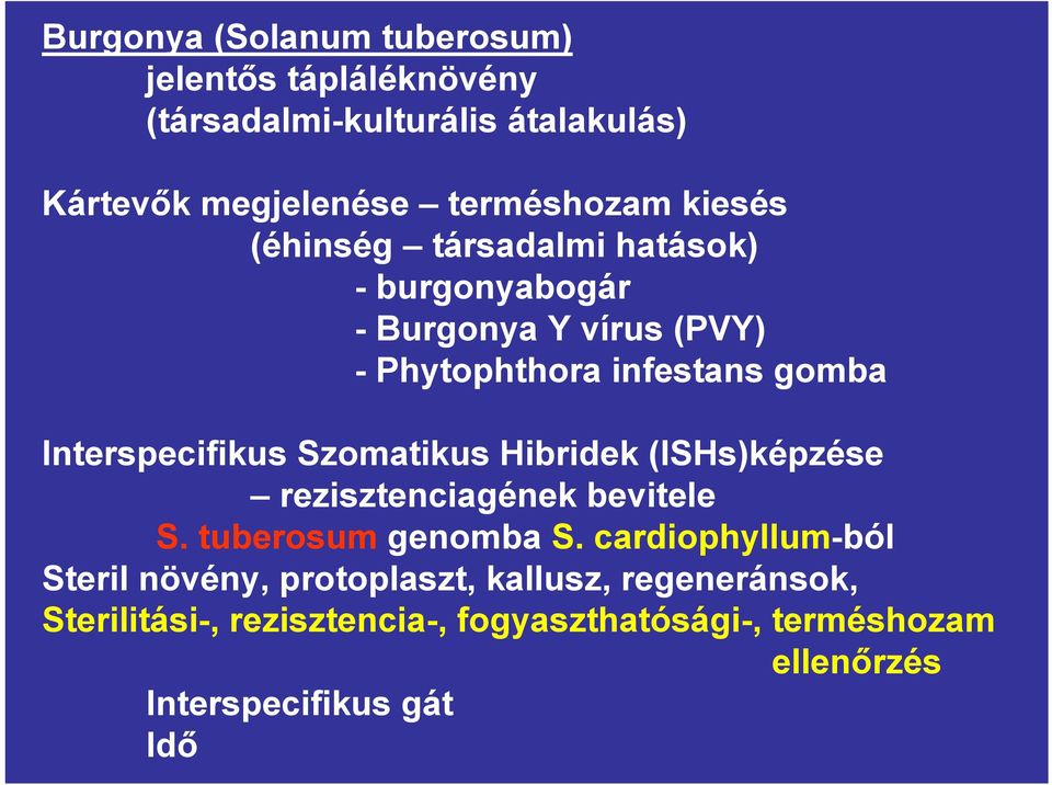 Szomatikus Hibridek (ISHs)képzése rezisztenciagének bevitele S. tuberosum genomba S.