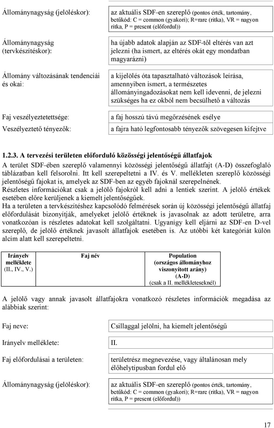 mondatban magyarázni) a kijelölés óta tapasztalható változások leírása, amennyiben ismert, a természetes állományingadozásokat nem kell idevenni, de jelezni szükséges ha ez okból nem becsülhető a