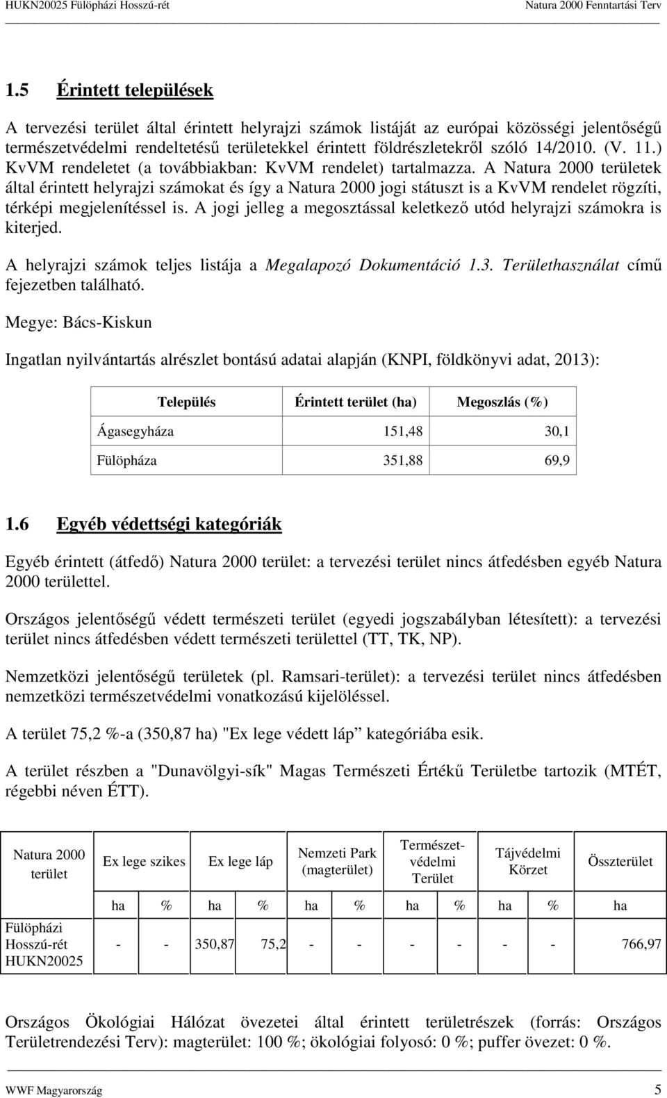 A Natura 2000 területek által érintett helyrajzi számkat és így a Natura 2000 jgi státuszt is a KvVM rendelet rögzíti, térképi megjelenítéssel is.