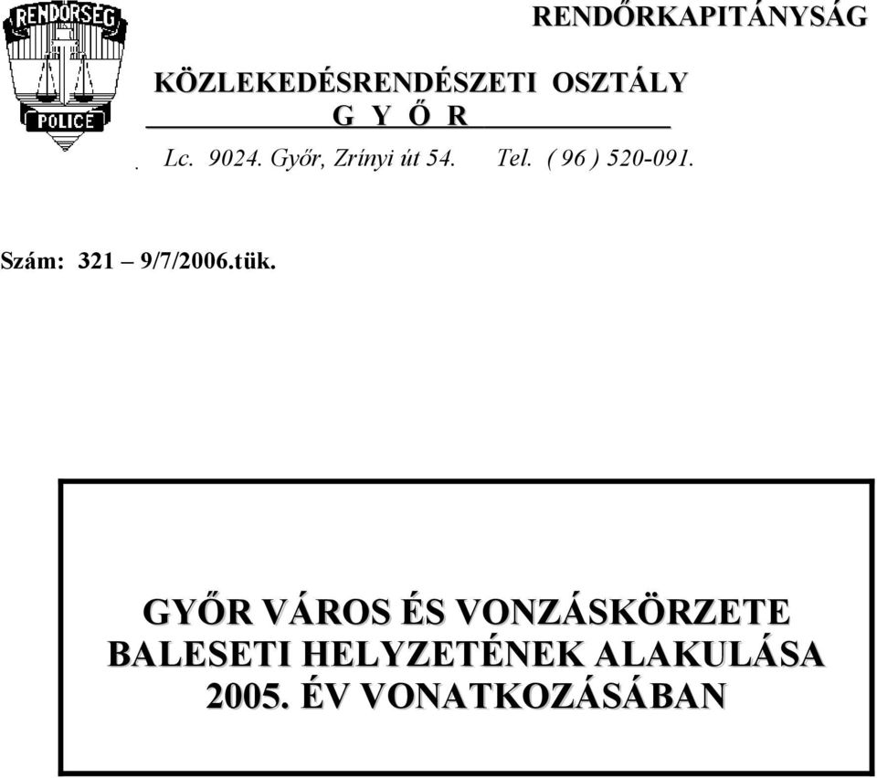 RENDŐRKAPITÁNYSÁG Szám: 321 9/7/2006.tük.