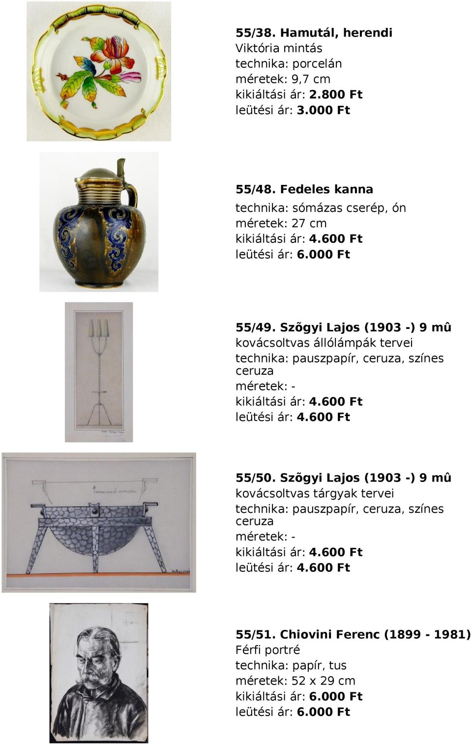Szõgyi Lajos (1903 -) 9 mû kovácsoltvas állólámpák tervei technika: pauszpapír, ceruza, színes ceruza méretek: kikiáltási ár: 4.600 Ft leütési ár: 4.600 Ft 55/50.