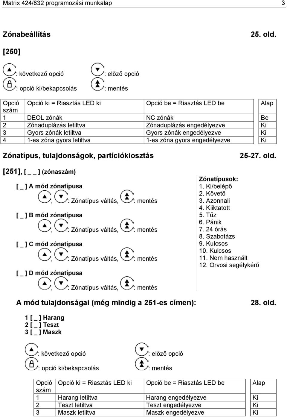 gyors engedélyezve Ki Zónatípus, tulajdonságok, partíciókiosztás [251], [ ] (zóna) [ _ ] A mód zónatípusa, : Zónatípus váltás, [ _ ] B mód zónatípusa, : Zónatípus váltás, [ _ ] C mód zónatípusa, :