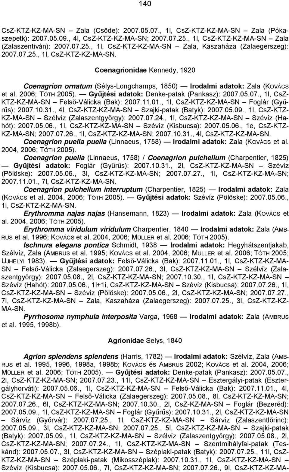Gyűjtési adatok: Denke-patak (Pankasz): 2007.05.07., 1l, CsZ- KTZ-KZ-MA-SN Felső-Válicka (Bak): 2007.11.01., 1l, CsZ-KTZ-KZ-MA-SN Foglár (Gyűrűs): 2007.10.31.