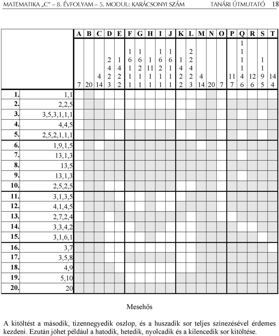0 9 7 0 0 7 7 Mesehős A kitöltést a második, tizennegyedik oszlop, és a huszadik sor