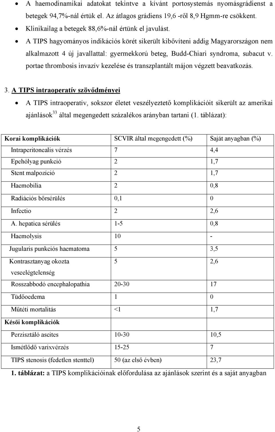 A TIPS hagyományos indikációs körét sikerült kibővíteni addig Magyarországon nem alkalmazott 4 új javallattal: gyermekkorú beteg, Budd-Chiari syndroma, subacut v.