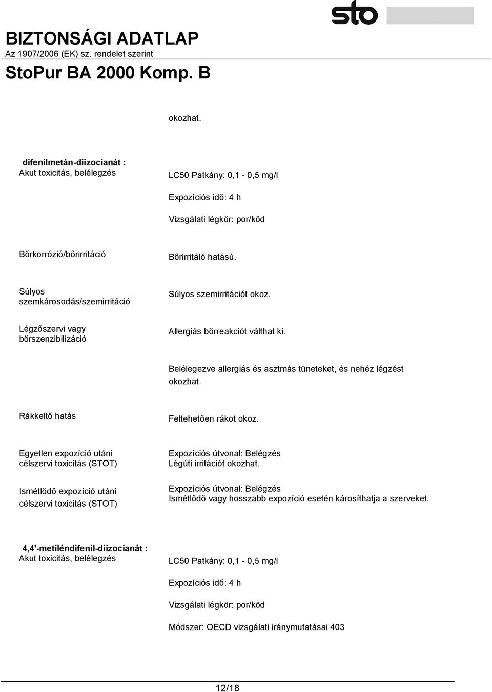 Belélegezve allergiás és asztmás tüneteket, és nehéz légzést okozhat. Rákkeltő hatás Feltehetően rákot okoz.
