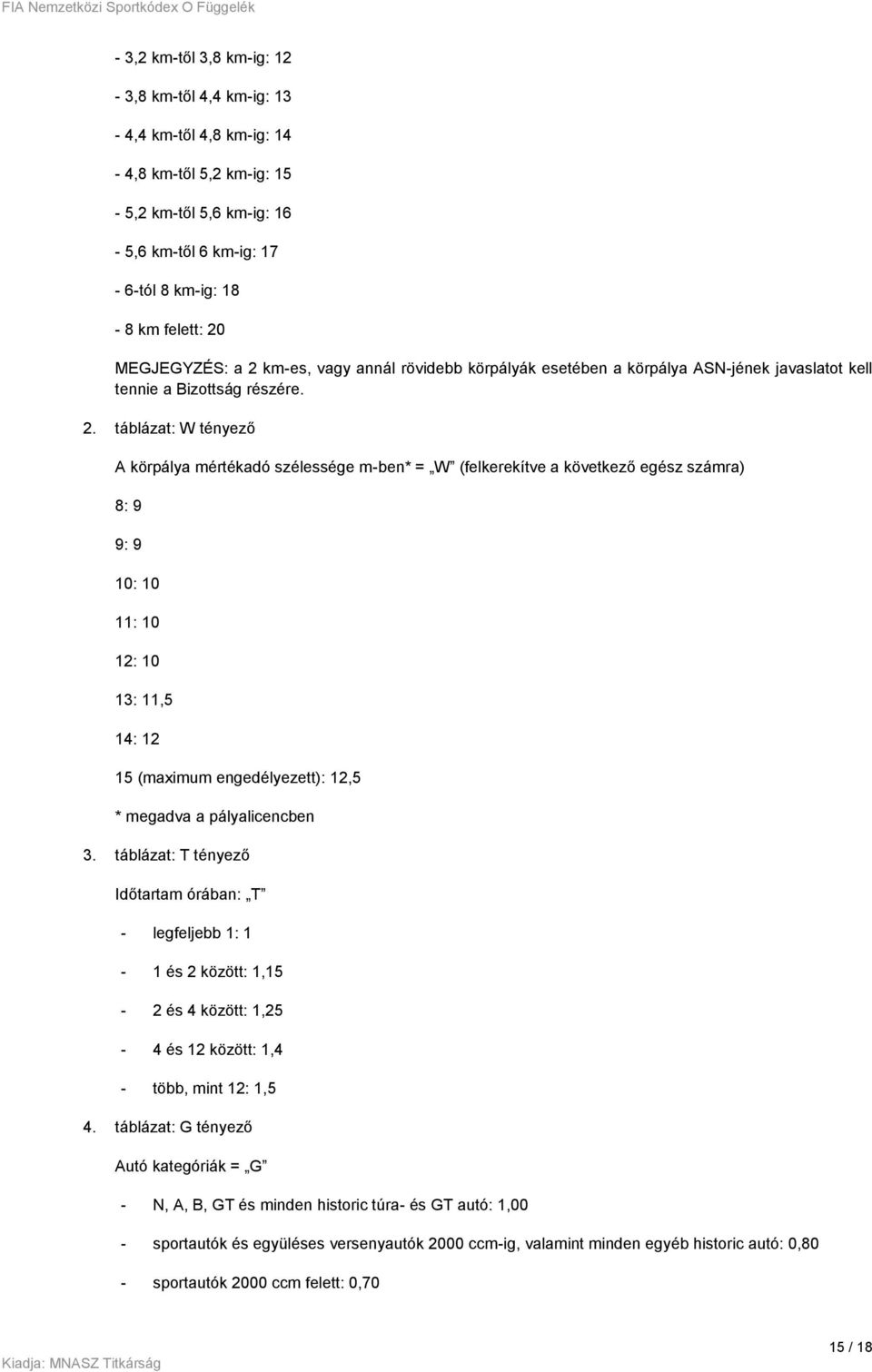 táblázat: W tényező A körpálya mértékadó szélessége m-ben* = W (felkerekítve a következő egész számra) 8: 9 9: 9 10: 10 11: 10 12: 10 13: 11,5 14: 12 15 (maximum engedélyezett): 12,5 * megadva a