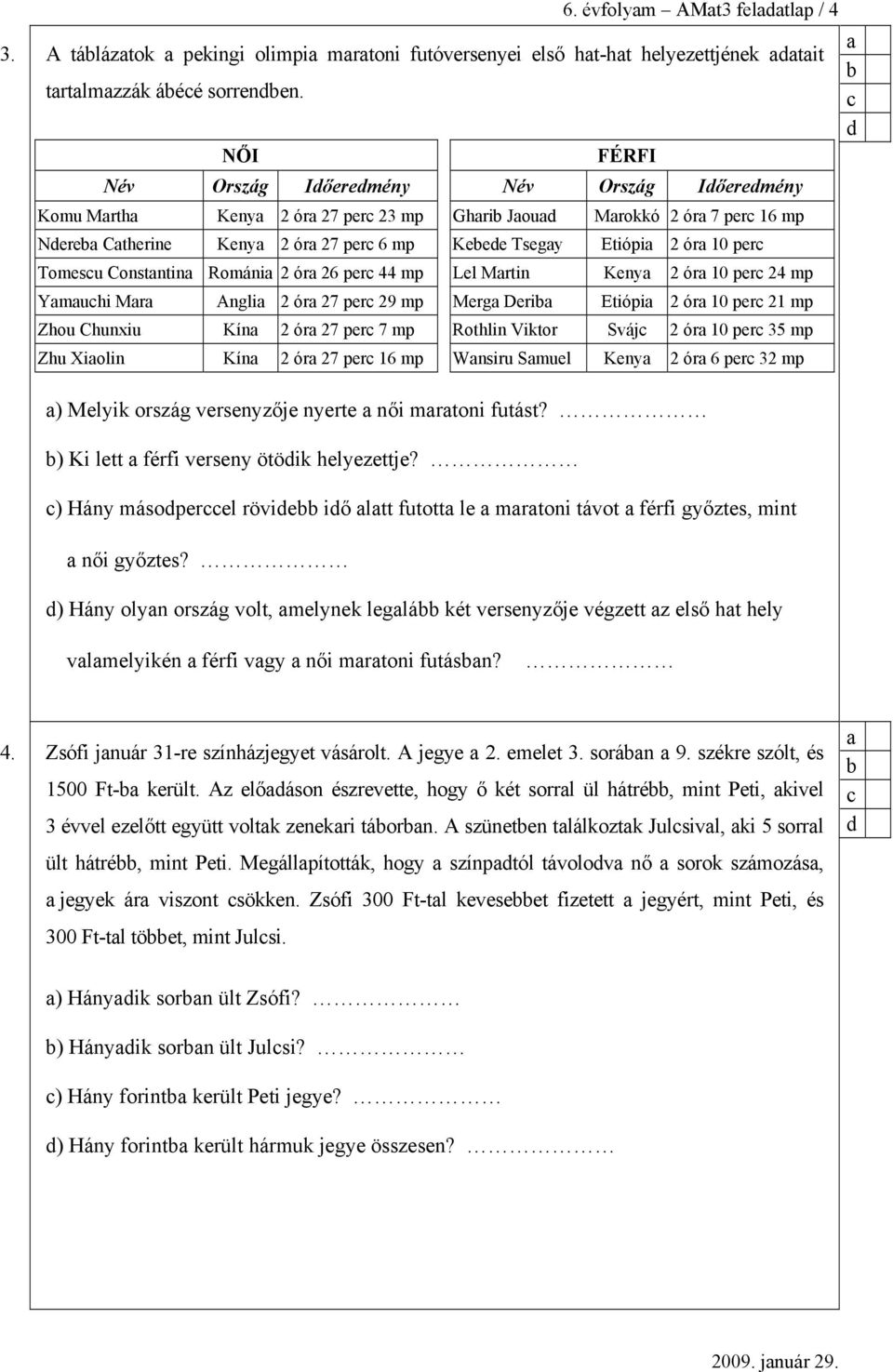 Constntin Románi 2 ór 26 per 44 mp Lel Mrtin Keny 2 ór 10 per 24 mp Ymuhi Mr Angli 2 ór 27 per 29 mp Merg Deri Etiópi 2 ór 10 per 21 mp Zhou Chunxiu Kín 2 ór 27 per 7 mp Rothlin Viktor Sváj 2 ór 10