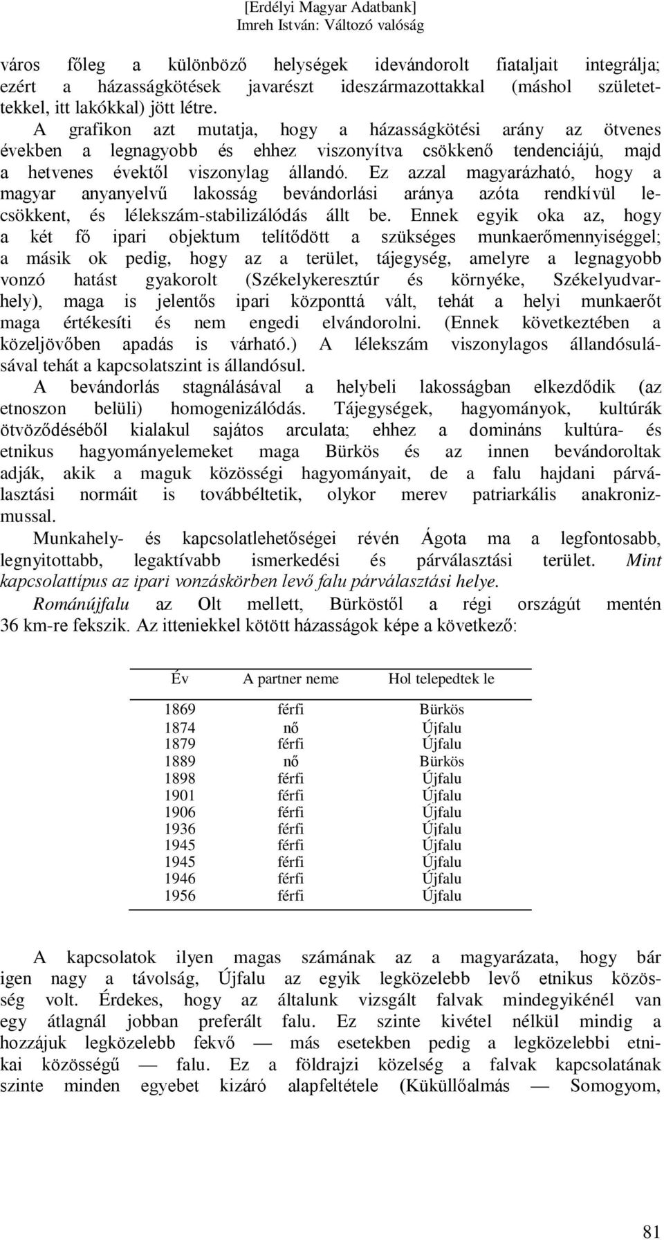 Ez azzal magyarázható, hogy a magyar anyanyelvű lakosság bevándorlási aránya azóta rendkívül lecsökkent, és lélekszám-stabilizálódás állt be.