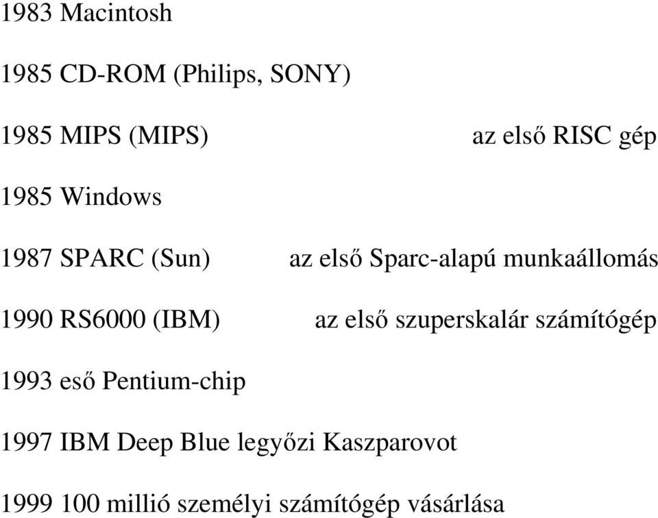 RS6000 (IBM) az elsı szuperskalár számítógép 1993 esı Pentium-chip 1997