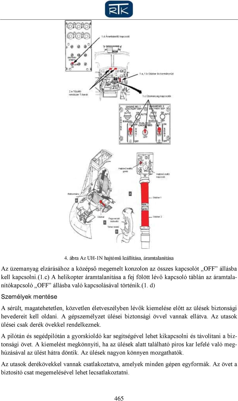 d) Személyek mentése A sérült, magatehetetlen, közvetlen életveszélyben lévők kiemelése előtt az ülések biztonsági hevedereit kell oldani. A gépszemélyzet ülései biztonsági övvel vannak ellátva.