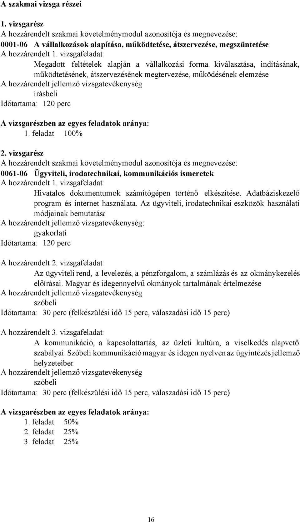 írásbeli Időtartama: 120 perc A vizsgarészben az egyes feladatok aránya: 1. feladat 100% 2.