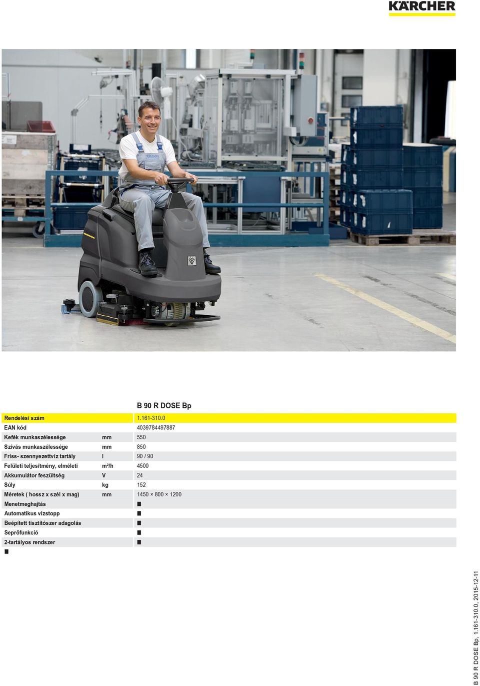 feszültség V 24 Súly kg 152 Méretek ( hossz x szél x mag) mm 1450 800 1200