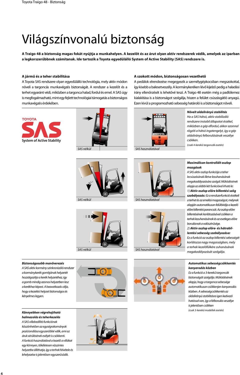 A jármű és a teher stabilitása A Toyota SAS rendszere olyan egyedülálló technológia, mely aktív módon növeli a targoncás munkavégzés biztonságát.