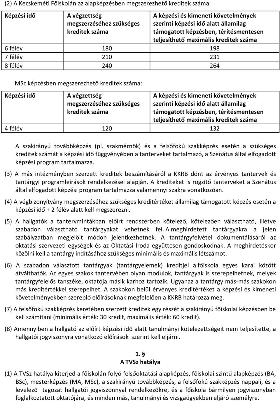 végzettség megszerzéséhez szükséges kreditek száma A képzési és kimeneti követelmények szerinti képzési idő alatt államilag támogatott képzésben, térítésmentesen teljesíthető maximális kreditek száma