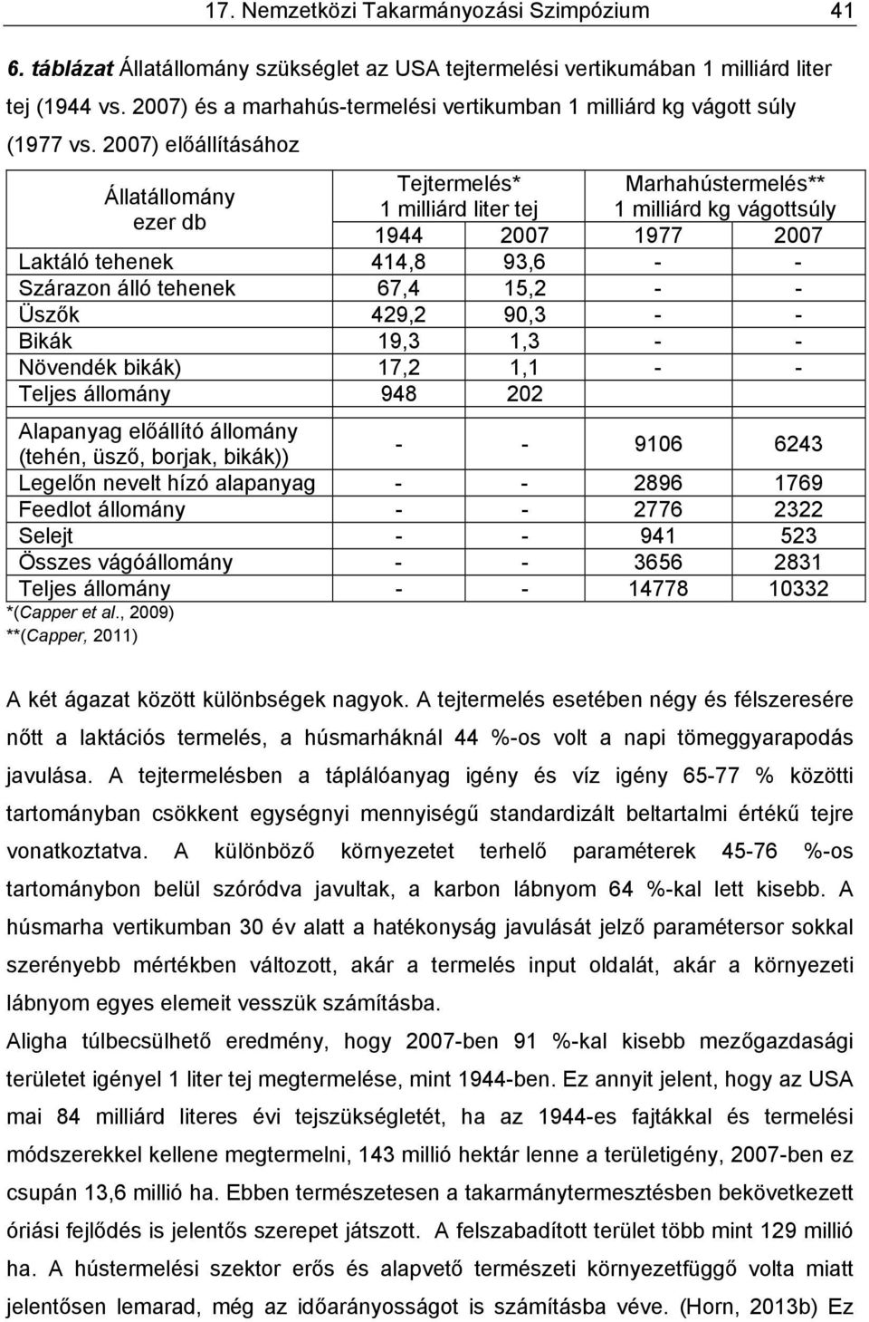 2007) előállításához Tejtermelés* Marhahústermelés** Állatállomány 1 milliárd liter tej 1 milliárd kg vágottsúly ezer db 1944 2007 1977 2007 Laktáló tehenek 414,8 93,6 - - Szárazon álló tehenek 67,4