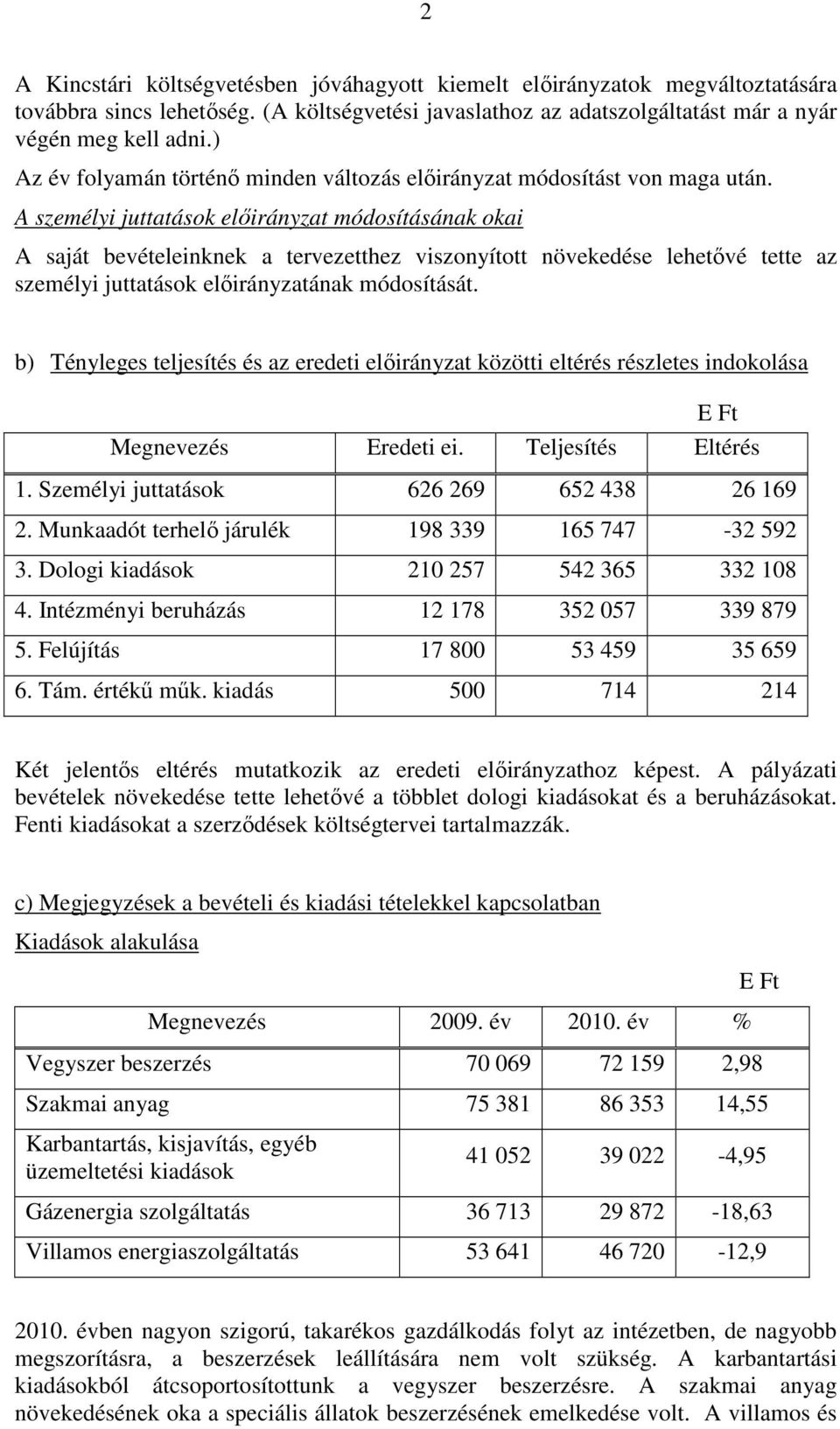 A személyi juttatások elıirányzat módosításának okai A saját bevételeinknek a tervezetthez viszonyított növekedése lehetıvé tette az személyi juttatások elıirányzatának módosítását.