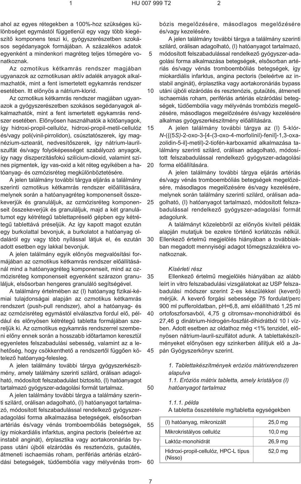 Az ozmotikus kétkamrás rendszer magjában ugyanazok az ozmotikusan aktív adalék anyagok alkalmazhatók, mint a fent ismertetett egykamrás rendszer esetében. Itt elõnyös a nátrium-klorid.