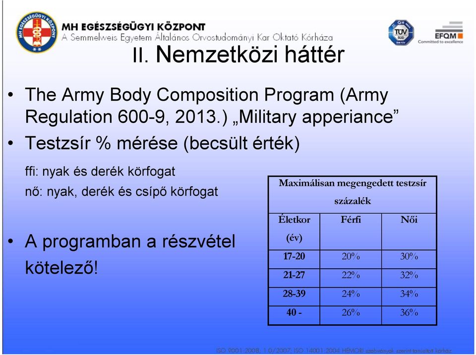 nyak, derék és csípő körfogat A programban a részvétel kötelező!