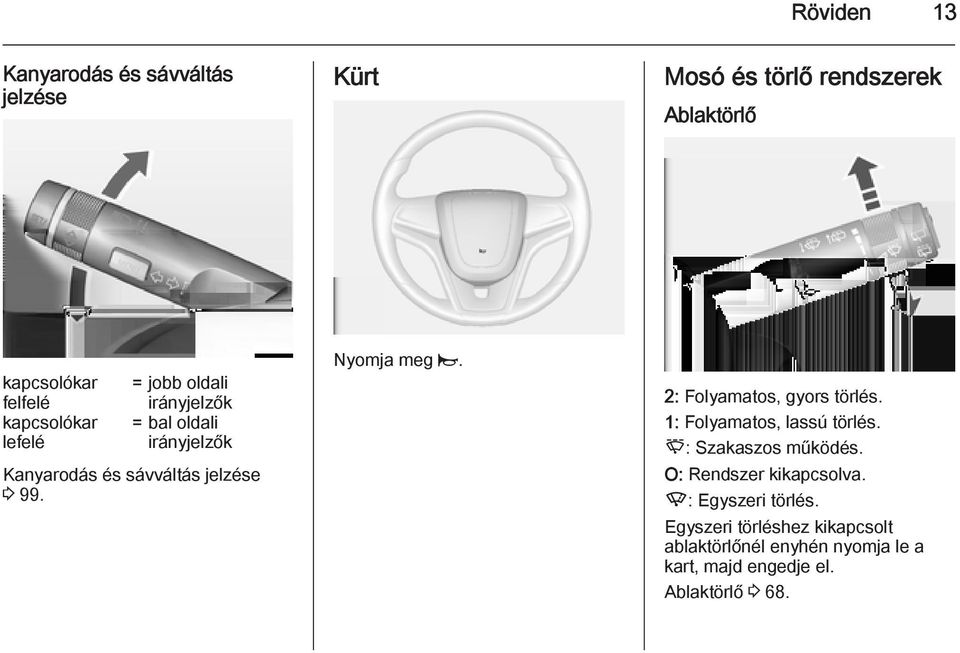 Nyomja meg j. 2: Folyamatos, gyors törlés. 1: Folyamatos, lassú törlés. P: Szakaszos működés.