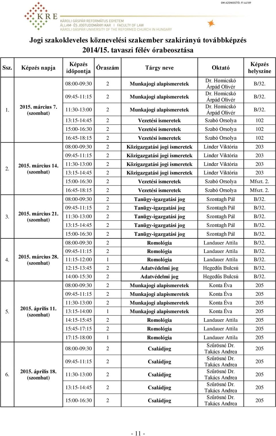 Homicskó Árpád Olivér B/32. 09:45-11:15 2 Munkajogi alapismeretek Dr. Homicskó Árpád Olivér B/32.