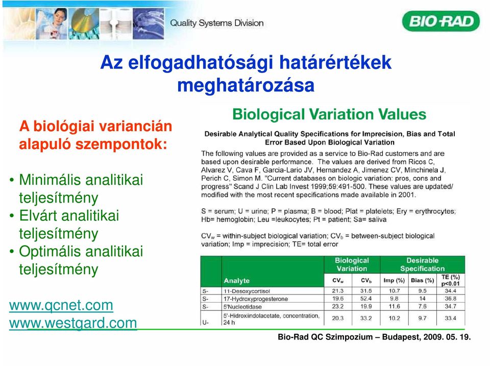 Optimális analitikai teljesítmény Az elfogadhatósági