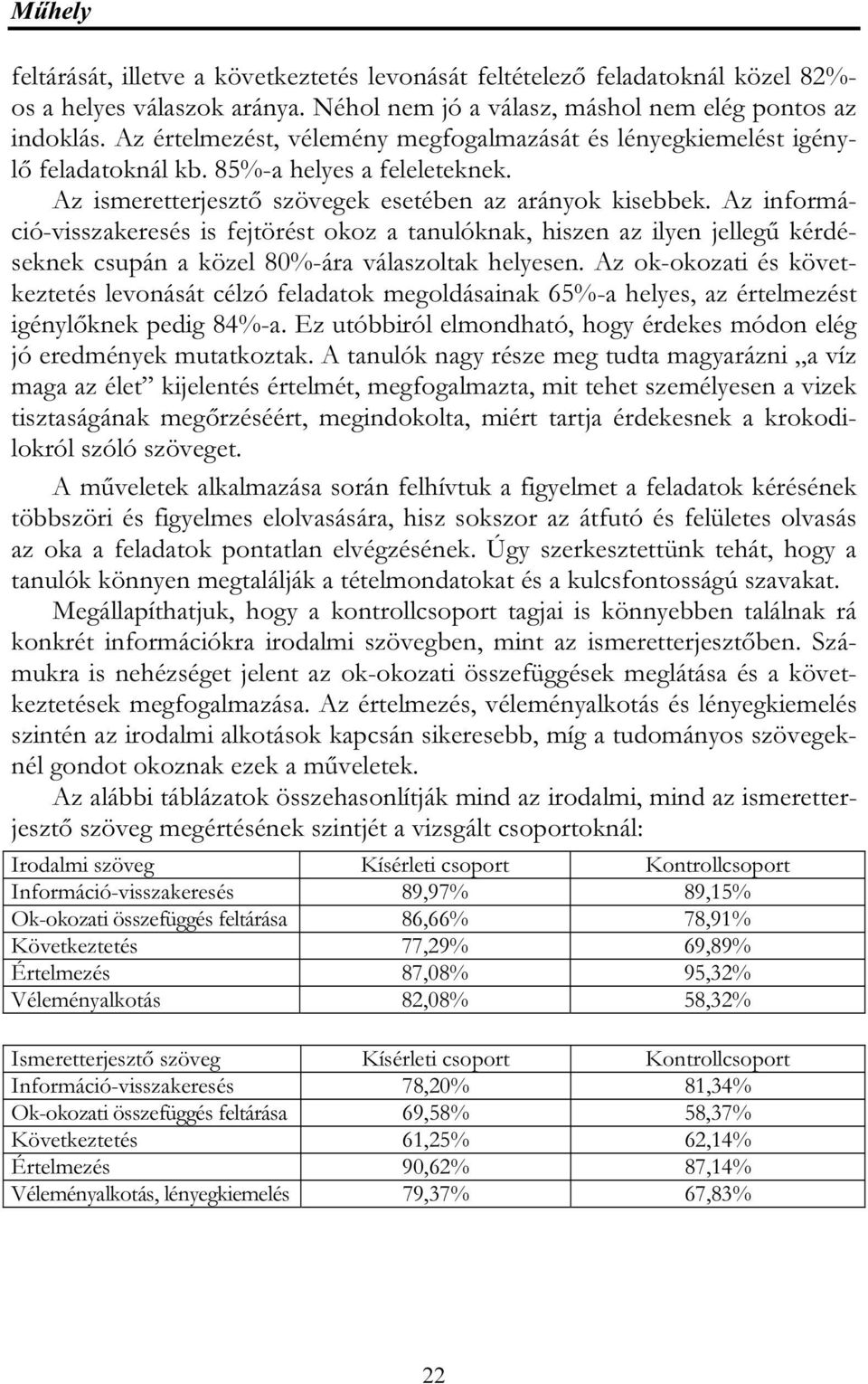 Az információ-visszakeresés is fejtörést okoz a tanulóknak, hiszen az ilyen jellegű kérdéseknek csupán a közel 80%-ára válaszoltak helyesen.