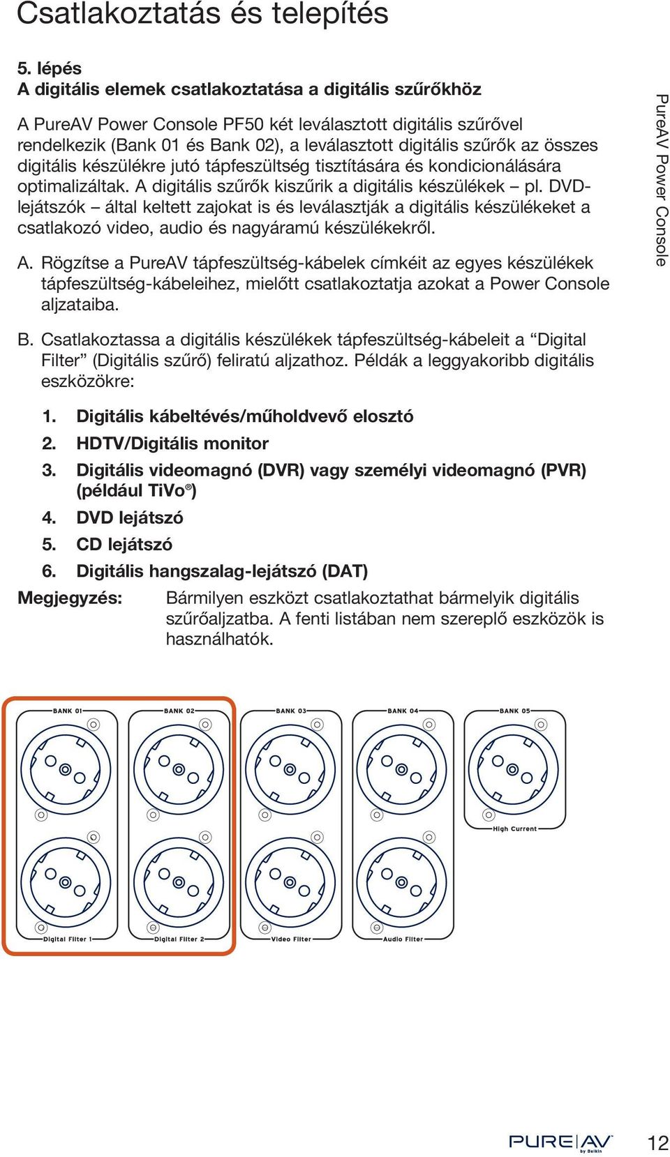 készülékre jutó tápfeszültség tisztítására és kondicionálására optimalizáltak. A digitális szűrők kiszűrik a digitális készülékek pl.