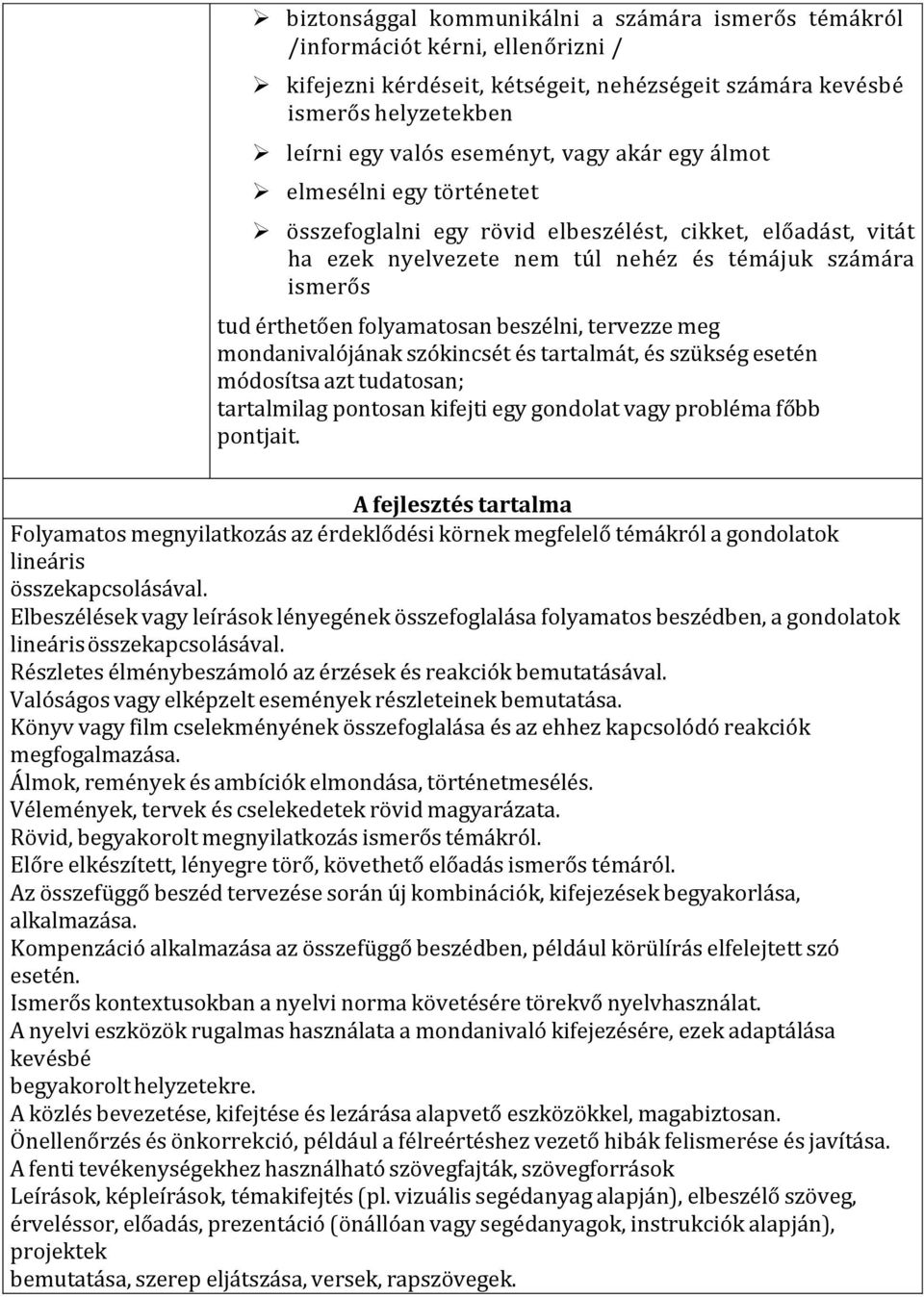 tervezze meg mondanivalójának szókincsét és tartalmát, és szükség esetén módosítsa azt tudatosan; tartalmilag pontosan kifejti egy gondolat vagy probléma főbb pontjait.