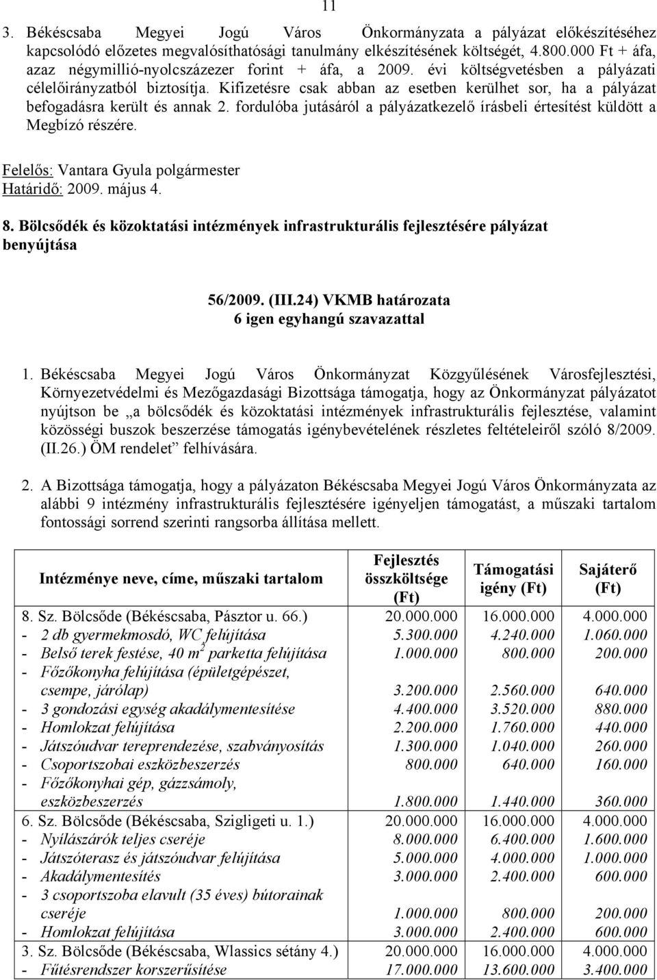 Kifizetésre csak abban az esetben kerülhet sor, ha a pályázat befogadásra került és annak 2. fordulóba jutásáról a pályázatkezelő írásbeli értesítést küldött a Megbízó részére. Határidő: 2009.