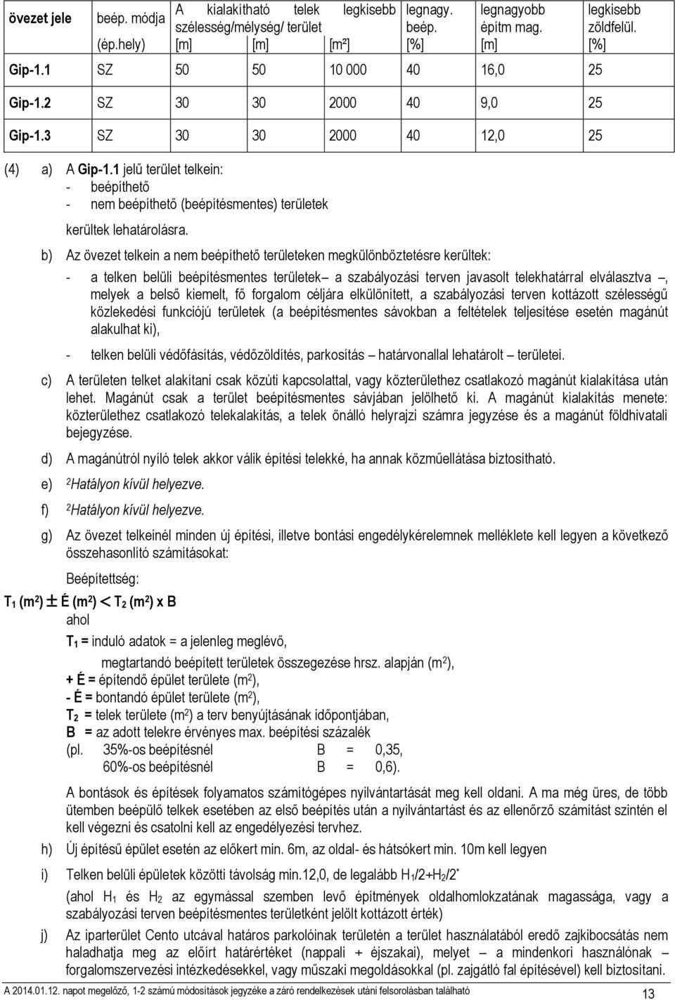 1 jelű terület telkein: - beépíthető - nem beépíthető (beépítésmentes) területek kerültek lehatárolásra.