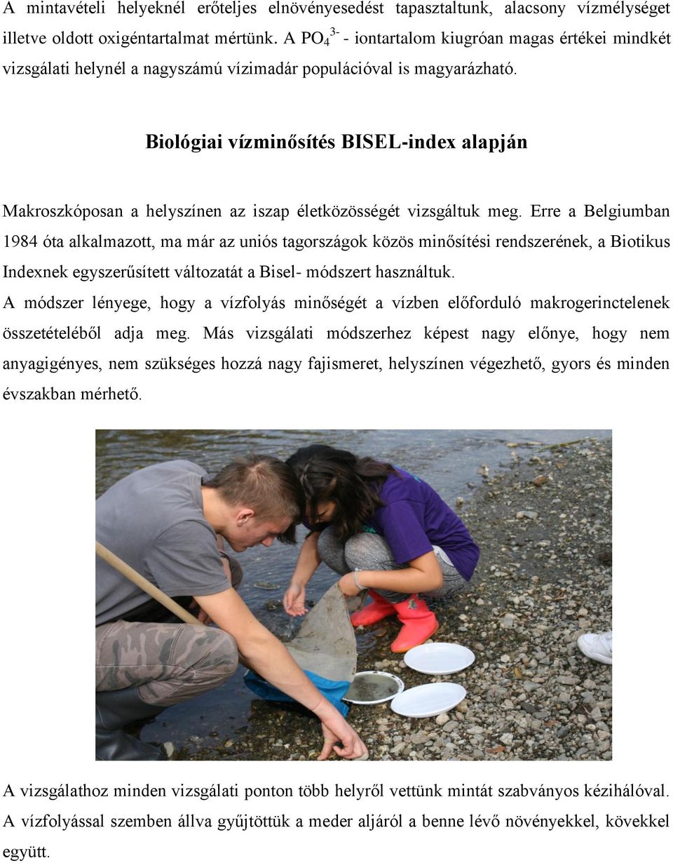 Biológiai vízminősítés BISEL-index alapján Makroszkóposan a helyszínen az iszap életközösségét vizsgáltuk meg.