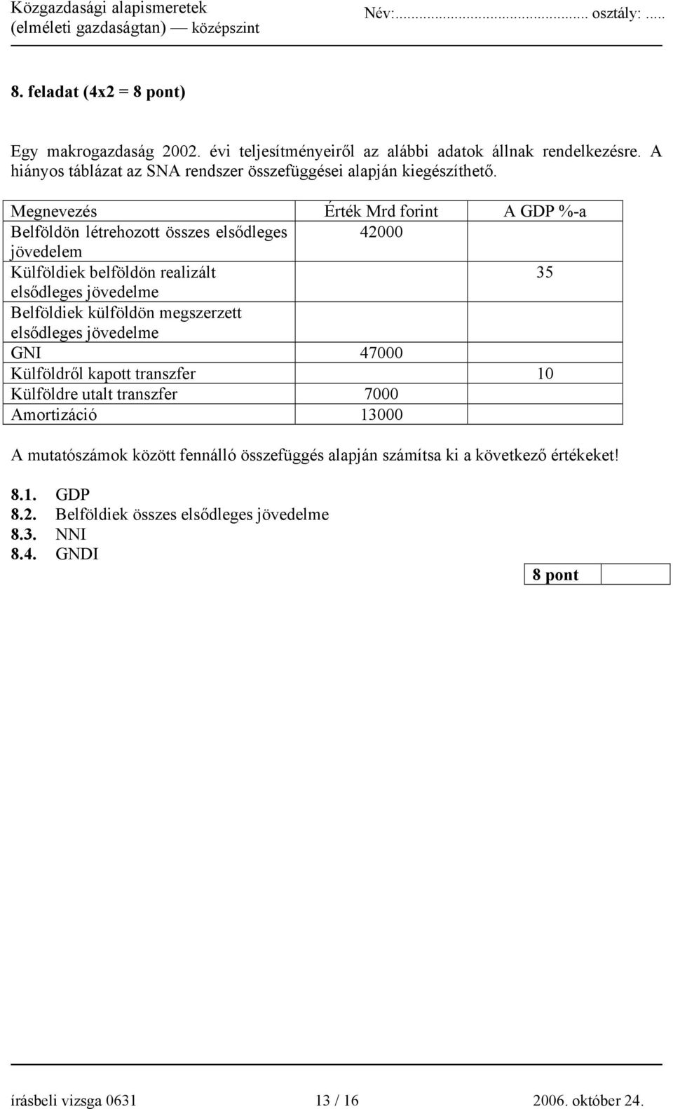 Megnevezés Érték Mrd forint A GDP %-a Belföldön létrehozott összes elsődleges 42000 jövedelem Külföldiek belföldön realizált 35 elsődleges jövedelme Belföldiek külföldön