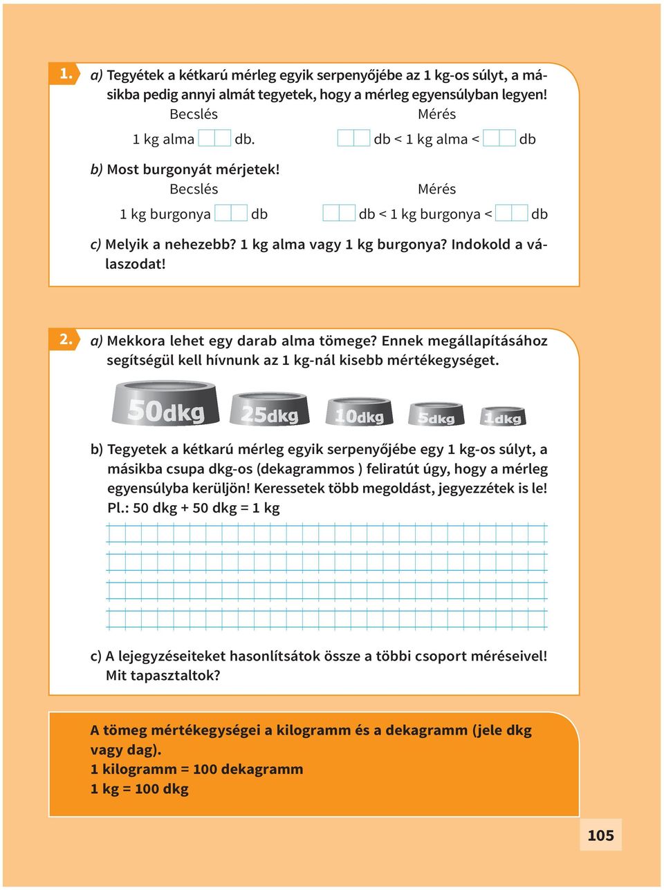 a) Mekkora lehet egy darab alma tömege? Ennek megállapításához segítségül kell hívnunk az 1 kg-nál kisebb mértékegységet.