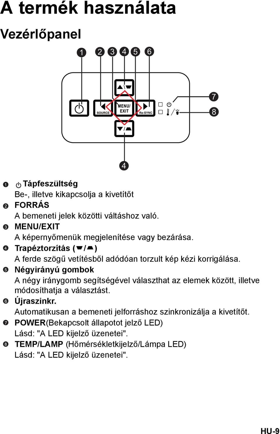 Négyirányú gombok A négy iránygomb segítségével választhat az elemek között, illetve módosíthatja a választást. Újraszinkr.