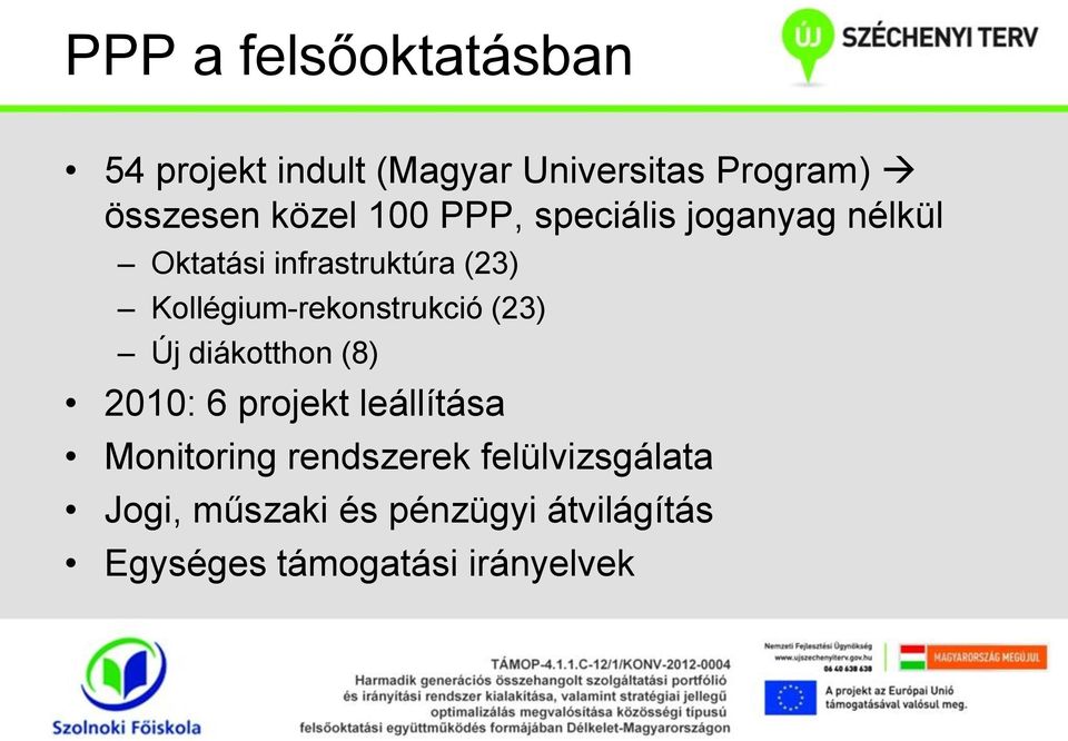 Kollégium-rekonstrukció (23) Új diákotthon (8) 2010: 6 projekt leállítása