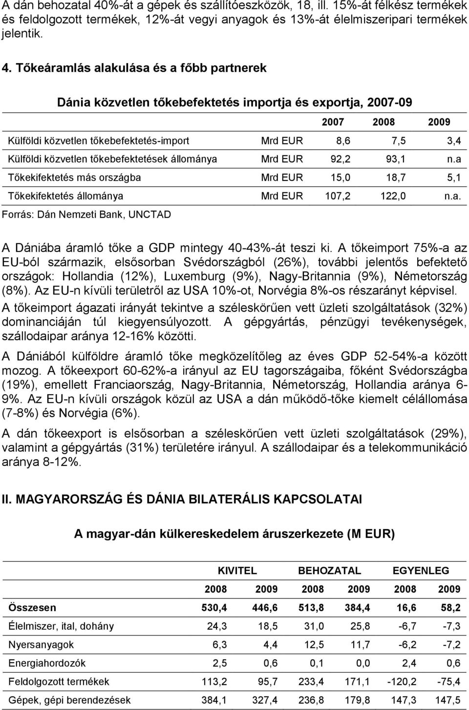 Tőkeáramlás alakulása és a főbb partnerek Dánia közvetlen tőkebefektetés importja és exportja, 2007-09 2007 2008 2009 Külföldi közvetlen tőkebefektetés-import Mrd EUR 8,6 7,5 3,4 Külföldi közvetlen