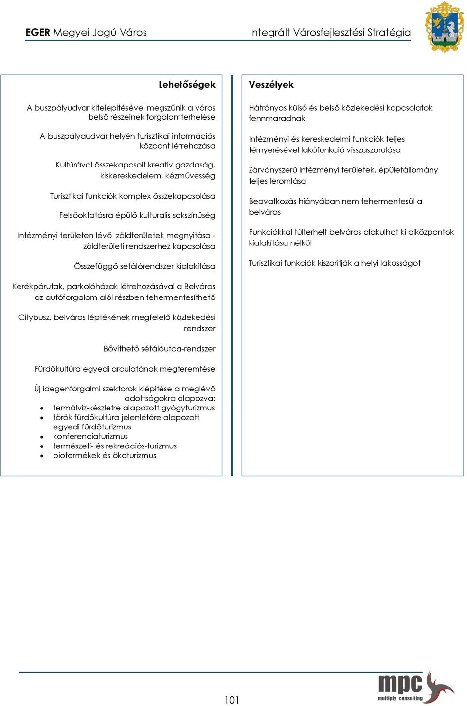 rendszerhez kapcsolása Összefüggő sétálórendszer kialakítása Veszélyek Hátrányos külső és belső közlekedési kapcsolatok fennmaradnak Intézményi és kereskedelmi funkciók teljes térnyerésével