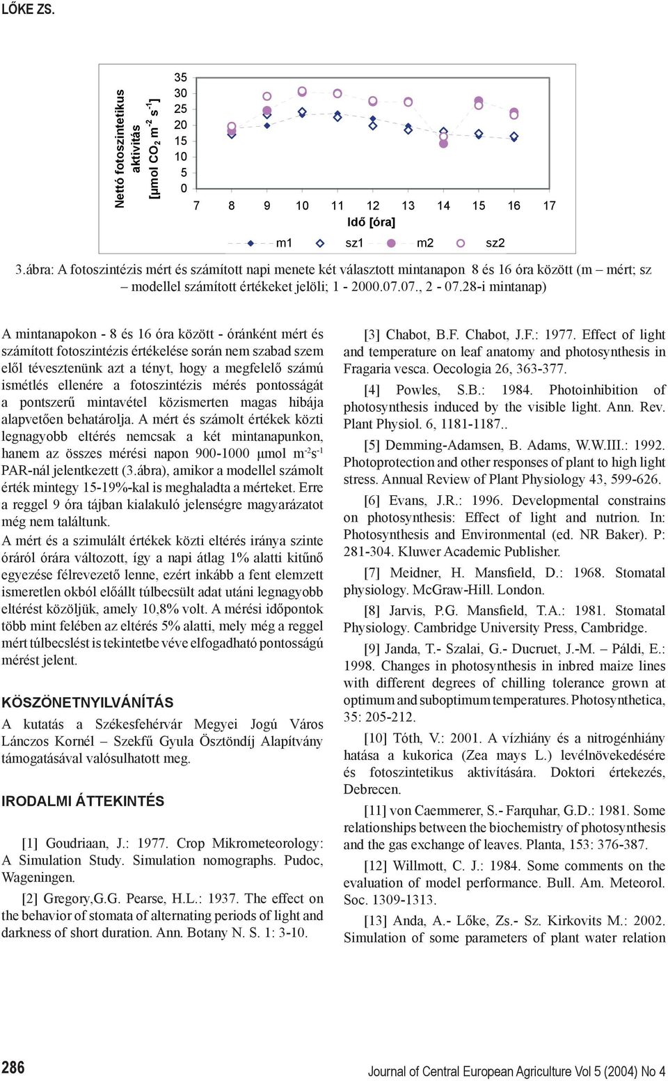 28-i mintanap) A mintanapokon - 8 és 16 óra között - óránként mért és számított fotoszintézis értékelése során nem szabad szem elől tévesztenünk azt a tényt, hogy a megfelelő számú ismétlés ellenére