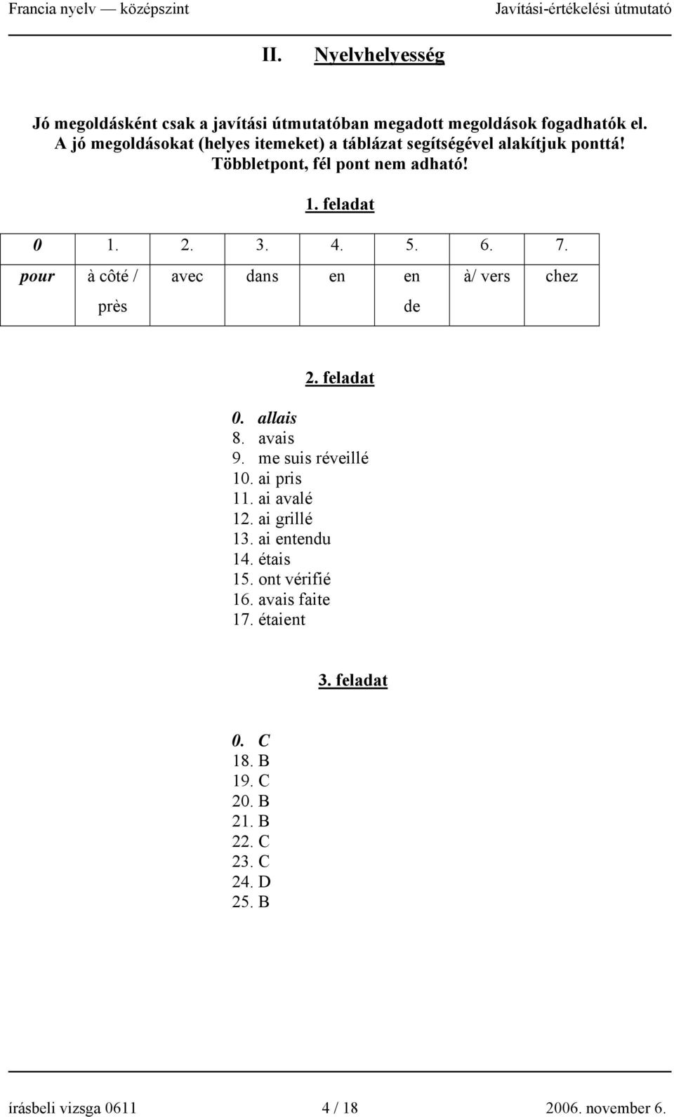 6. 7. pour à côté / près avec dans en en de à/ vers chez 2. feladat 0. allais 8. avais 9. me suis réveillé 10. ai pris 11. ai avalé 12.