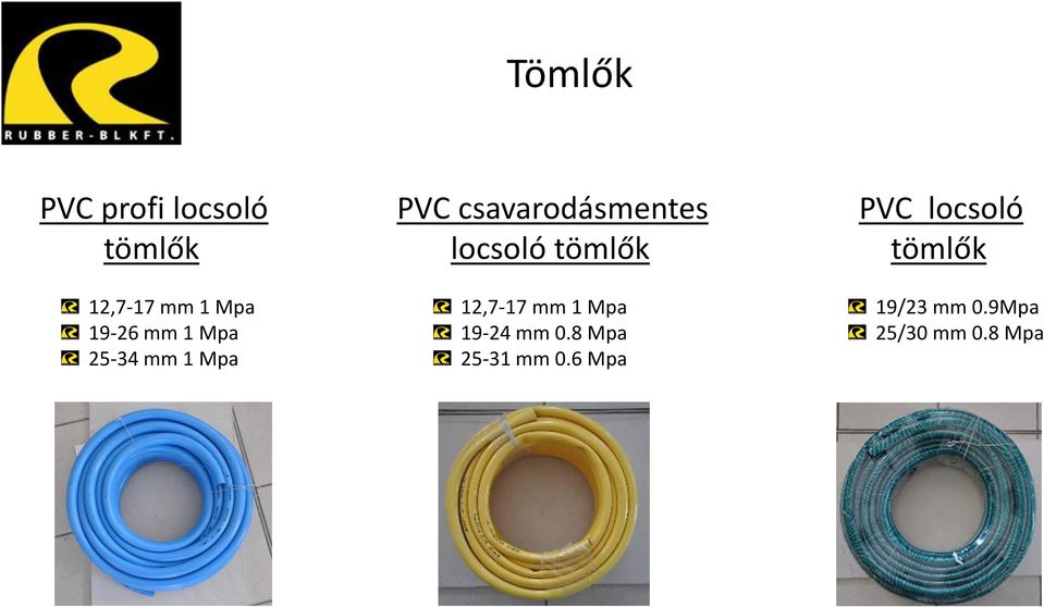 tö lők 12,7-17 mm 1 Mpa 19-24 mm 0.8 Mpa 25-31 mm 0.