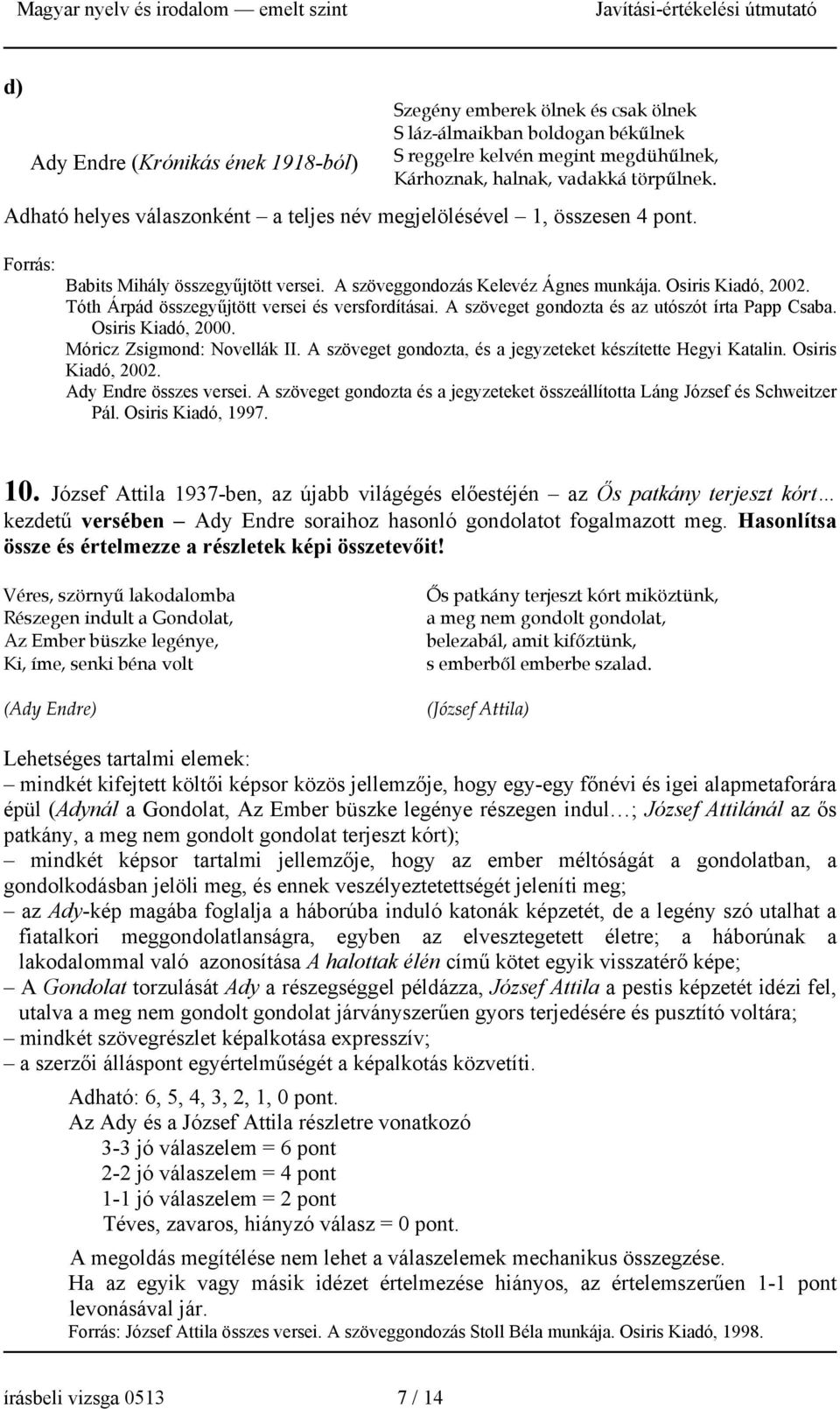 Tóth Árpád összegyűjtött versei és versfordításai. A szöveget gondozta és az utószót írta Papp Csaba. Osiris Kiadó, 2000. Móricz Zsigmond: Novellák II.